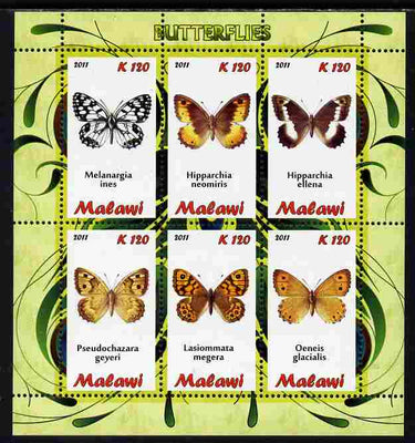 Malawi 2011 Butterflies #2 perf sheetlet containing 6 values unmounted mint