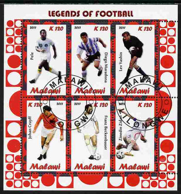 Malawi 2011 Legends of Football perf sheetlet containing 6 values cto used