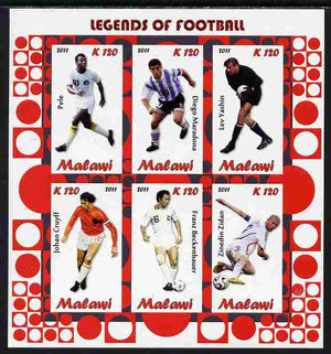 Malawi 2011 Legends of Football imperf sheetlet containing 6 values unmounted mint