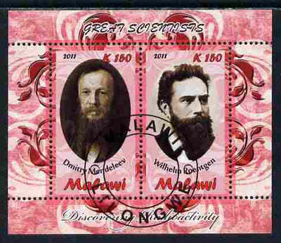 Malawi 2011 Scientists - Mendeleev & Roentgen perf sheetlet containing 2 values cto used
