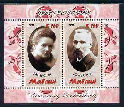 Malawi 2011 Scientists - Marie & Pierre Curie perf sheetlet containing 2 values unmounted mint