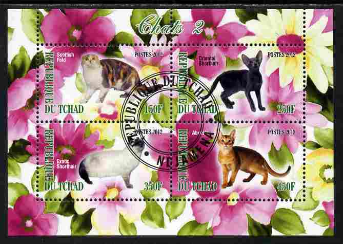 Chad 2012 Domestic Cats #2 perf sheetlet containing 4 values cto used