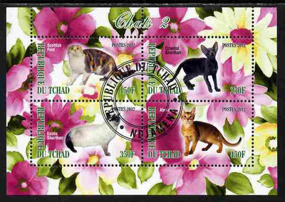 Chad 2012 Domestic Cats #2 perf sheetlet containing 4 values cto used