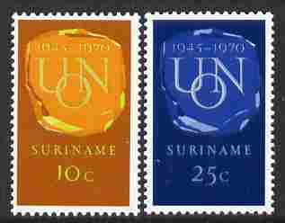 Surinam 1970 25th Anniversary of United Nations set of 2 unmounted mint, SG 674-75