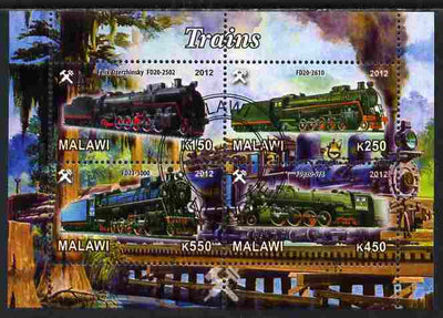 Malawi 2012 Steam Locomotives #01 perf sheetlet containing 4 values cto used