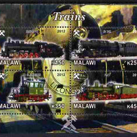 Malawi 2012 Steam Locomotives #02 perf sheetlet containing 4 values cto used