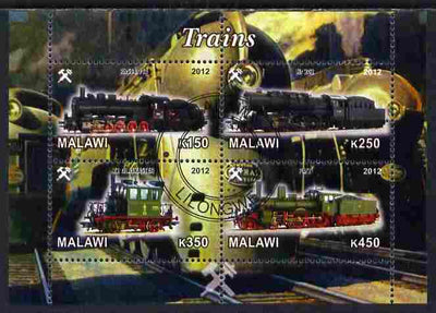 Malawi 2012 Steam Locomotives #02 perf sheetlet containing 4 values cto used
