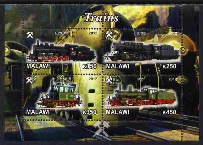 Malawi 2012 Steam Locomotives #02 perf sheetlet containing 4 values unmounted mint