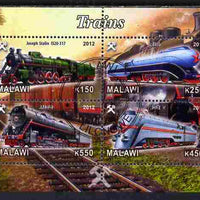 Malawi 2012 Steam Locomotives #03 perf sheetlet containing 4 values cto used
