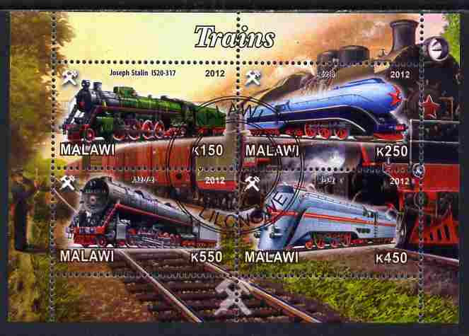 Malawi 2012 Steam Locomotives #03 perf sheetlet containing 4 values cto used