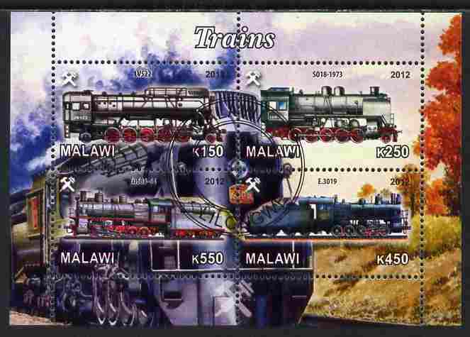 Malawi 2012 Steam Locomotives #04 perf sheetlet containing 4 values cto used