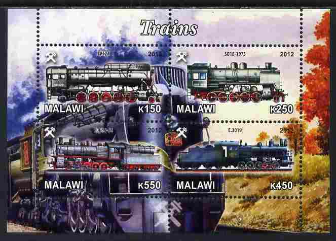 Malawi 2012 Steam Locomotives #04 perf sheetlet containing 4 values unmounted mint
