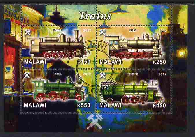 Malawi 2012 Steam Locomotives #05 perf sheetlet containing 4 values cto used