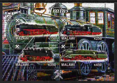 Malawi 2012 Steam Locomotives #06 perf sheetlet containing 4 values cto used