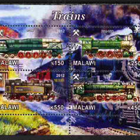 Malawi 2012 Steam Locomotives #07 perf sheetlet containing 4 values cto used