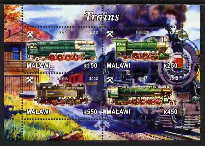 Malawi 2012 Steam Locomotives #07 perf sheetlet containing 4 values unmounted mint