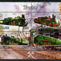 Malawi 2012 Steam Locomotives #08 perf sheetlet containing 4 values cto used