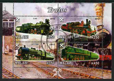 Malawi 2012 Steam Locomotives #08 perf sheetlet containing 4 values cto used