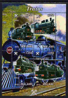 Malawi 2012 Steam Locomotives #09 perf sheetlet containing 4 values cto used