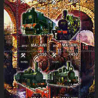 Malawi 2012 Steam Locomotives #10 perf sheetlet containing 4 values cto used