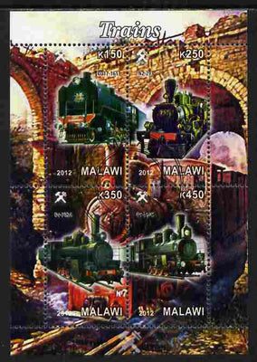 Malawi 2012 Steam Locomotives #10 perf sheetlet containing 4 values cto used