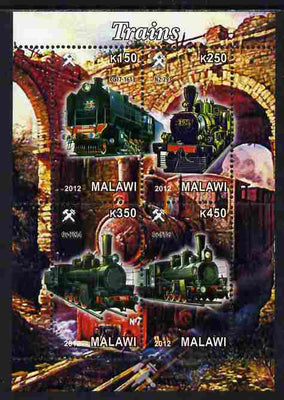 Malawi 2012 Steam Locomotives #10 perf sheetlet containing 4 values unmounted mint