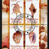 Congo 2012 Shells perf sheetlet containing 4 values cto used