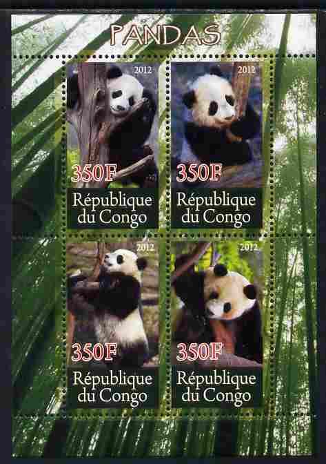 Congo 2012 Pandas perf sheetlet containing 4 values unmounted mint