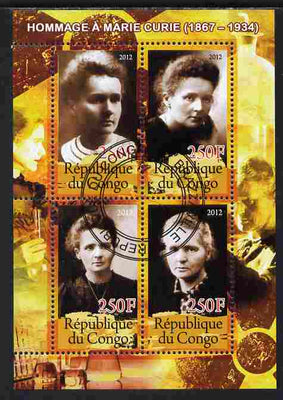Congo 2012 Marie Curie perf sheetlet containing 4 values cto used