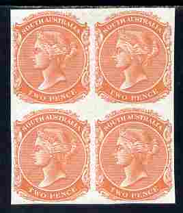 South Australia 1868-76 QV 2d brick-red imperf block of 4 on unwatermarked paper, unmounted mint as SG type 12 (SG 152)