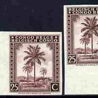 Belgian Congo 1942 Oil Palms 25c maroon two imperf marginal singles with bi-lingual inscription reversed, mounted mint