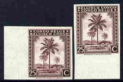 Belgian Congo 1942 Oil Palms 25c maroon two imperf marginal singles with bi-lingual inscription reversed, mounted mint