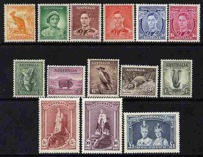 Australia 1937-49 KG6 definitive set complete 1/2d to £1 P13.5x14, 14 values mounted mint, SG 164-78
