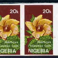 Nigeria 1987 Flowers - Hibiscus 20k imperf marginal pair unmounted mint (believed to be previously unrecorded imperf) as SG544