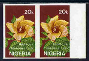 Nigeria 1987 Flowers - Hibiscus 20k imperf marginal pair unmounted mint (believed to be previously unrecorded imperf) as SG544