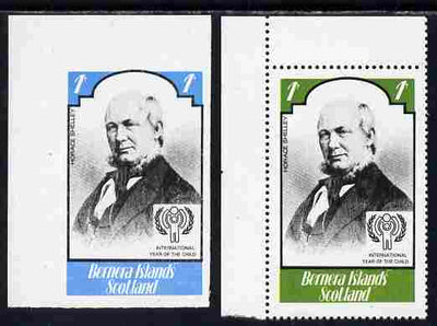 Bernera 1979 Int Year of the Child - Writers - Horace Shelley 1p imperf proof in blue & black only complete with perf label as issued both unmounted mint