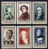 France 1951 National Relief Fund - Personalities perf set of 6 mounted mint SG 1113-18