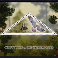 Ivory Coast 2012 Owls & Ornithologists (Audubon) perf s/sheet containing large triangular value unmounted mint