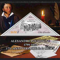 Ivory Coast 2012 175th Death Anniversary of Alexander Pushkin perf s/sheet containing large triangular value unmounted mint