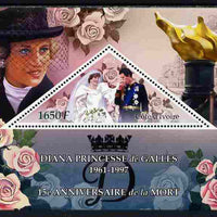 Ivory Coast 2012 Princess Diana perf s/sheet containing large triangular value unmounted mint