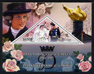 Ivory Coast 2012 Princess Diana perf s/sheet containing large triangular value unmounted mint