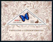 Ivory Coast 2012 Butterflies perf s/sheet containing large triangular value unmounted mint