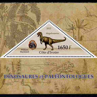 Ivory Coast 2012 Dinosaurs & Paleontologists perf s/sheet containing large triangular value unmounted mint