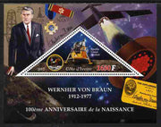 Ivory Coast 2012 100th Birth Anniversary of Wernher van Braun perf s/sheet containing large triangular value unmounted mint