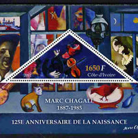 Ivory Coast 2012 125th Birth Anniversary of Marc Chagall perf s/sheet containing large triangular value unmounted mint