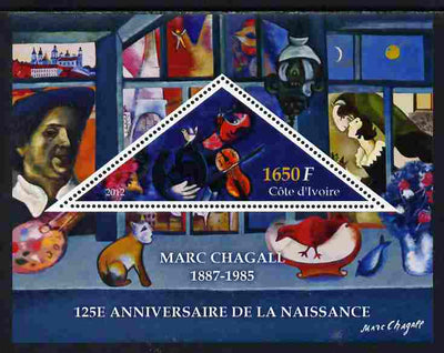 Ivory Coast 2012 125th Birth Anniversary of Marc Chagall perf s/sheet containing large triangular value unmounted mint