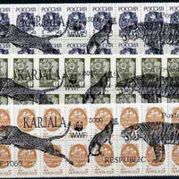 Karjala Republic - WWF Tigers opt set of 9 values (3 composite units) each unit opt'd on,block of 20 Russian defs (total 60 stamps) unmounted mint