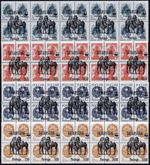 Tatarstan Republic - WWF Camels opt set of 20 values, each design opt'd on,block of 4 Russian defs (total 80 stamps) unmounted mint