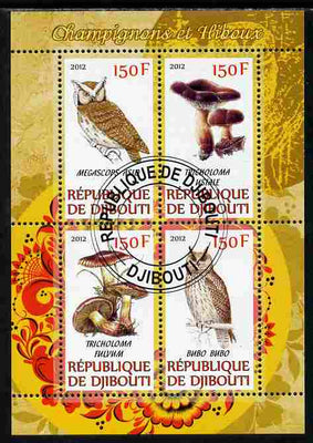Djibouti 2012 Mushrooms & Owls #2 perf sheetlet containing 4 values cto used