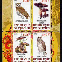 Djibouti 2012 Mushrooms & Owls #2 perf sheetlet containing 4 values unmounted mint